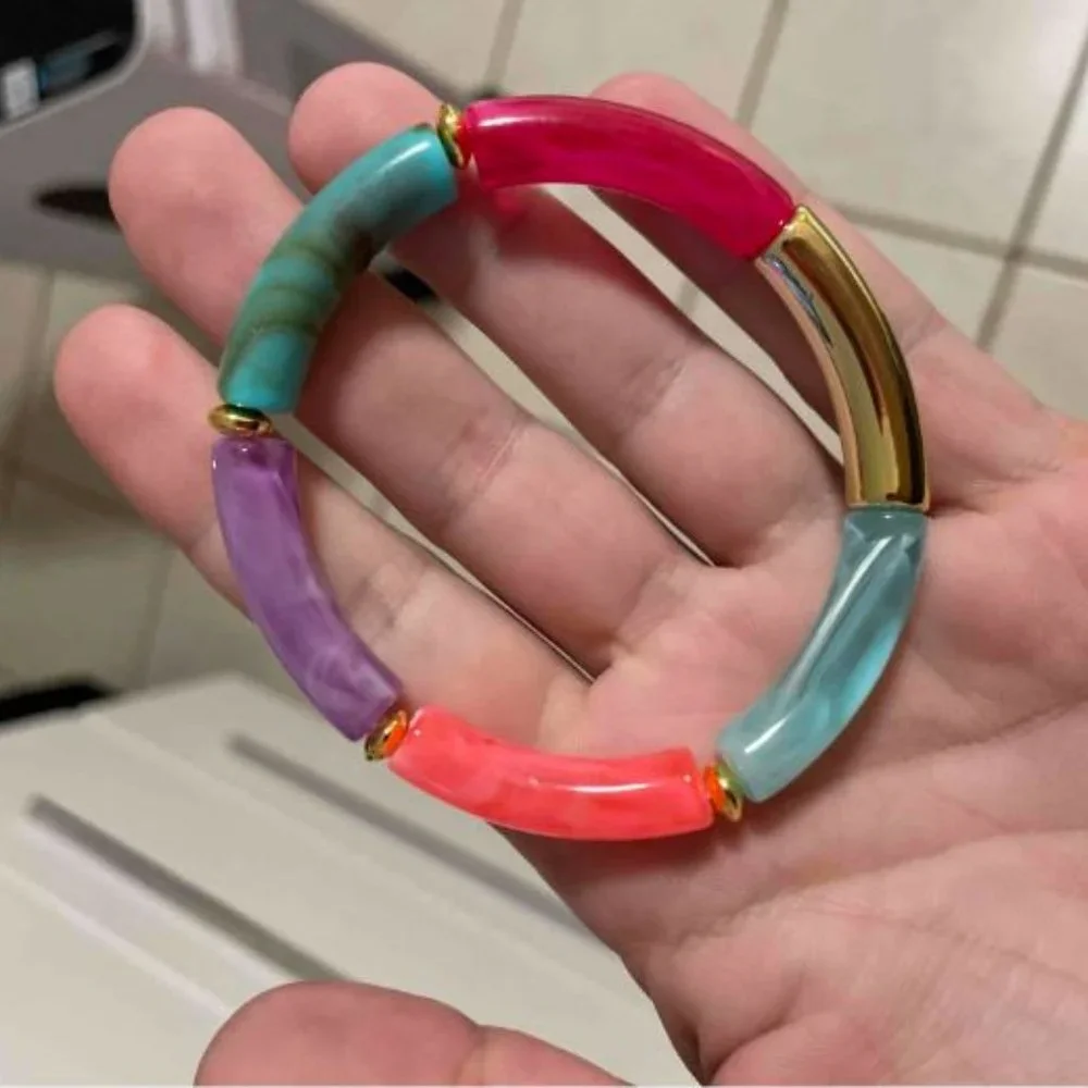 Colorful Tube Bead Bangle | Bamboo Style Stretch Bracelet